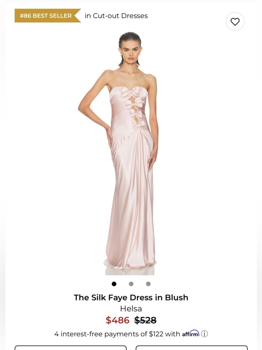 Helsa Silk Faye Strapless Gown in Blush- barely worn! XXS sold out everywhere